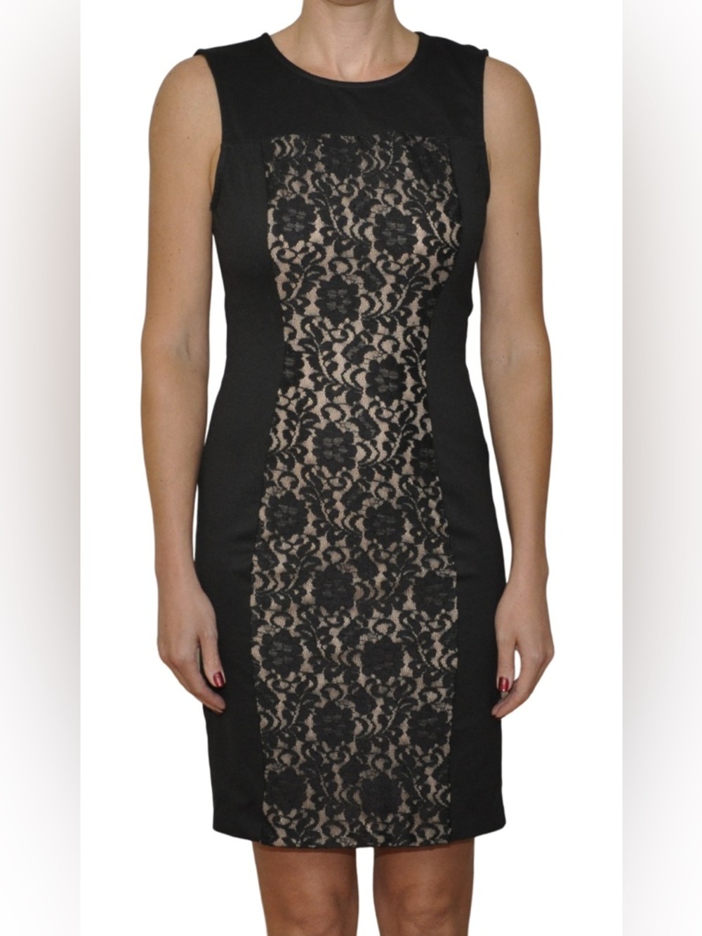 BCBGMaxAzria NWT Black Lace Ponte Sleeveless Mini Body Con Dress Size Small